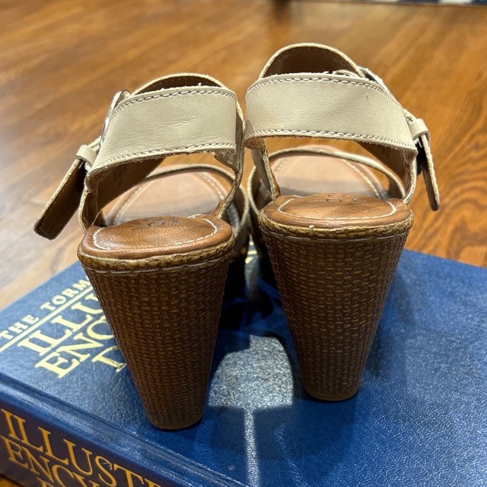 boc Cream Leather Wedge Sandals with Oversized Silver Buckle - Picture 2 of 14